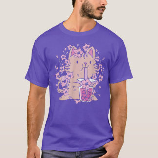 Kawaii Katze mit Bubble Tee und Boba Tee und Sakur