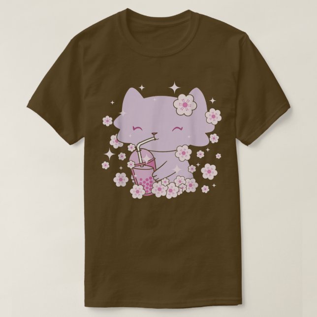 Kawaii Katze mit Bubble Tee und Boba Tee und Sakur (Design vorne)
