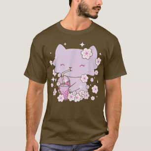 Kawaii Katze mit Bubble Tee und Boba Tee und Sakur