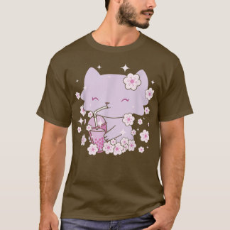 Kawaii Katze mit Bubble Tee und Boba Tee und Sakur