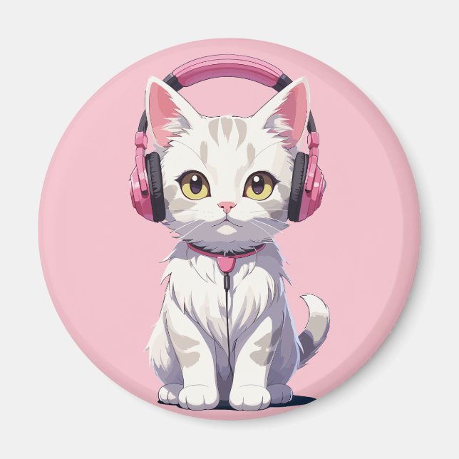 Kawaii Katze mit Kopfhörern Magnet (Vorne)