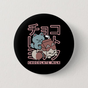 Kawaii-Katze mit Schokoladenmilch – Japanische Pop Button
