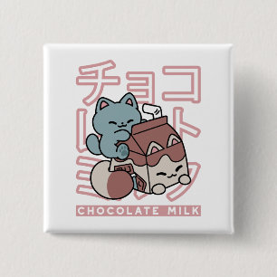 Kawaii-Katze mit Schokoladenmilch – Japanische Pop Button