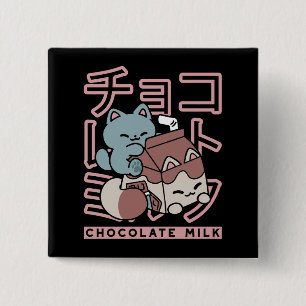 Kawaii-Katze mit Schokoladenmilch – Japanische Pop Button