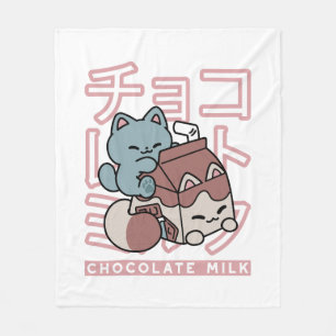 Kawaii-Katze mit Schokoladenmilch – Japanische Pop Fleecedecke