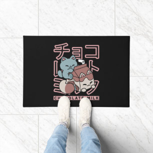 Kawaii-Katze mit Schokoladenmilch – Japanische Pop Fußmatte