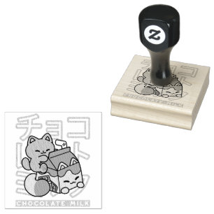 Kawaii-Katze mit Schokoladenmilch – Japanische Pop Gummistempel