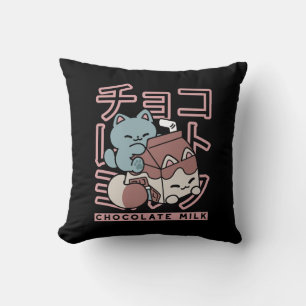 Kawaii-Katze mit Schokoladenmilch – Japanische Pop Kissen