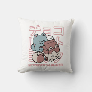 Kawaii-Katze mit Schokoladenmilch – Japanische Pop Kissen