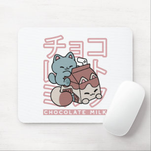Kawaii-Katze mit Schokoladenmilch – Japanische Pop Mousepad