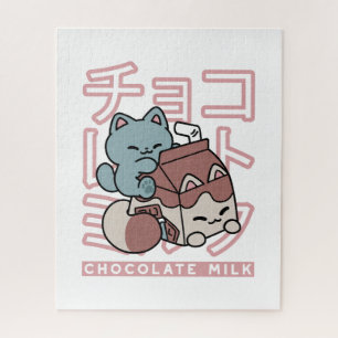 Kawaii-Katze mit Schokoladenmilch – Japanische Pop Puzzle