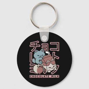 Kawaii-Katze mit Schokoladenmilch – Japanische Pop Schlüsselanhänger