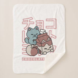 Kawaii-Katze mit Schokoladenmilch – Japanische Pop Sherpadecke