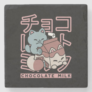 Kawaii-Katze mit Schokoladenmilch – Japanische Pop Steinuntersetzer