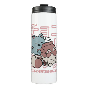 Kawaii-Katze mit Schokoladenmilch – Japanische Pop Thermosbecher