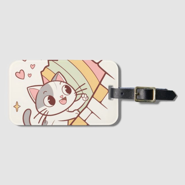 Kawaii-Katze platzt durch Gepäckanhänger|cute  Gepäckanhänger (Vorderseite (Horizontal))