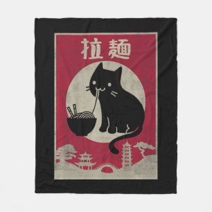 Kawaii-Katze-Ramen-Vintage-Anime-Japanisches-Essen Fleecedecke
