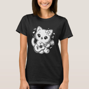 Kawaii-Katze spielt Ukulele Langarm T-Shirt