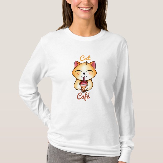 Kawaii Katze trinkt Boba Milk Tee (Vorderseite)