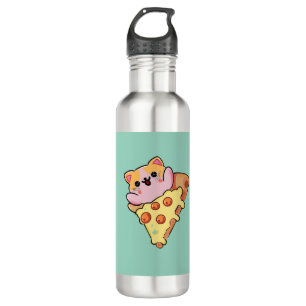 Kawaii Katze umarmt Pepperoni-Pizza-Cartoon Edelstahlflasche