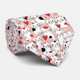 Kawaii-Katze und Herz-Valentinstag-Muster (3) Krawatte