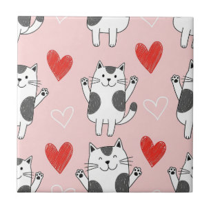 Kawaii-Katze und Herz-Valentinstagsmuster (9) Fliese