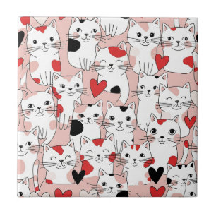 Kawaii-Katze und Herzen Valentinstag-Muster (3) Fliese