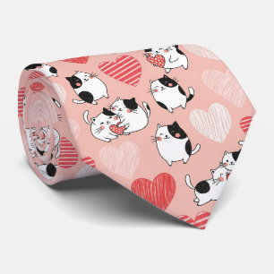 Kawaii-Katze und Herzen Valentinstag-Muster (6) Krawatte