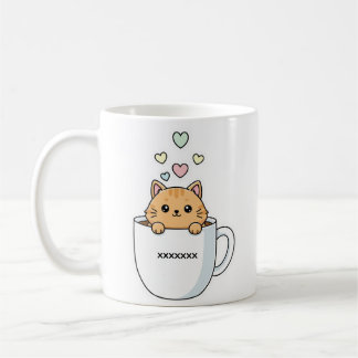 Kawaii-Katze- und Kaffeeherzen-Illustration Kaffeetasse