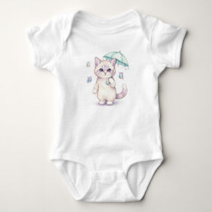 Kawaii-Katze unter Regenschirm, von Natasha Us Baby Strampler