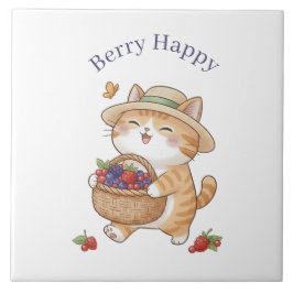 Kawaii-Katzen-Gärtner-Sommer-Beeren-Keramikfliese Fliese
