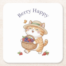 Kawaii-Katzen-Gärtner-Sommer-Beeren-Untersetzer Rechteckiger Pappuntersetzer