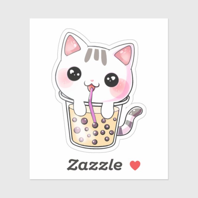 Kawaii-Katzenblasen-Tee Aufkleber (Blatt)