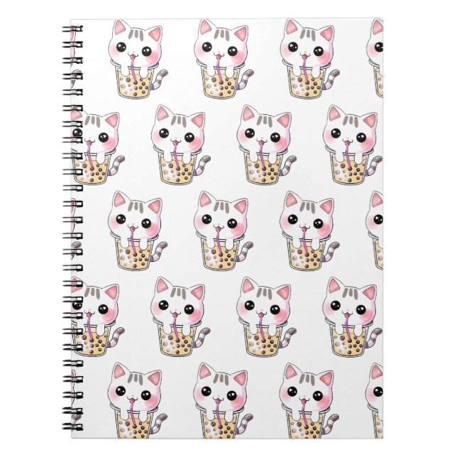 Kawaii-Katzenblasen-Tee Notizblock (Vorderseite)