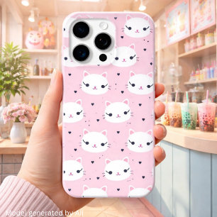 Kawaii-Katzengesichter mit Herzen – Süßes Rosa-Mus Case-Mate iPhone Hülle