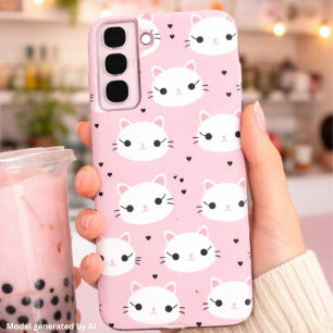 Kawaii-Katzengesichter mit Herzen – Süßes Rosa-Mus Samsung Galaxy Hülle