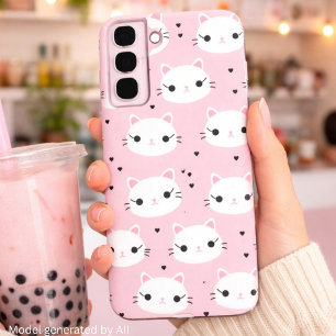Kawaii-Katzengesichter mit Herzen – Süßes Rosa-Mus Samsung Galaxy Hülle