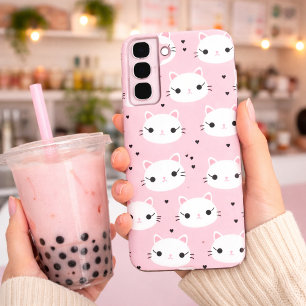 Kawaii-Katzengesichter mit Herzen – Süßes Rosa-Mus Samsung Galaxy Hülle