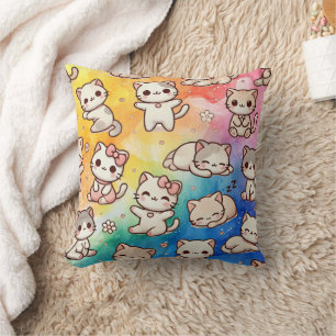 Kawaii Katzenkissen mit Watercolor Rainbow Kissen