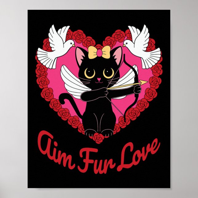 Kawaii Katzenkuppe mit Herz und Rose Ziel Fur Poster (Vorne)