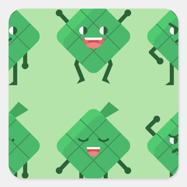 Kawaii Ketupat Quadratischer Aufkleber (Vorderseite)