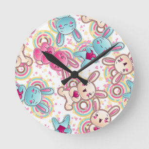 Kawaii Kindermuster mit Niedlichen Doodles Runde Wanduhr
