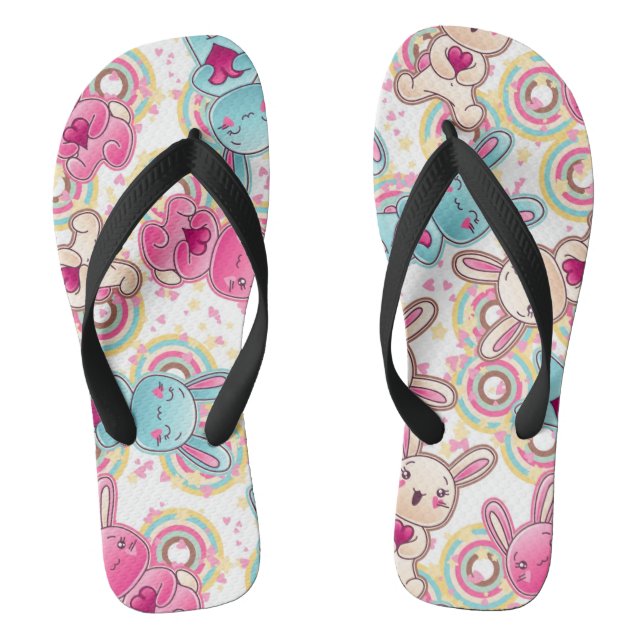 Kawaii Kindermuster mit niedlichen Gekritzeln 2 Flip Flops (Fußbett)