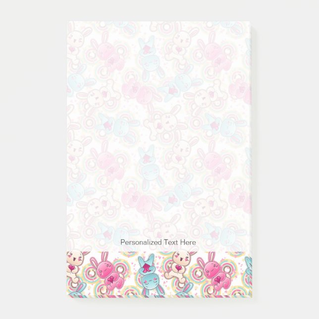 Kawaii Kindermuster mit niedlichen Gekritzeln 2 Post-it Klebezettel (Vorderseite)