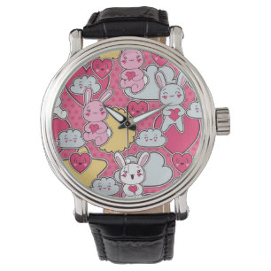 Kawaii Kindermuster mit niedlichen Gekritzeln Armbanduhr