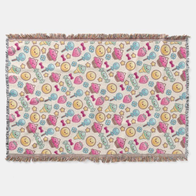 Kawaii Kindermuster mit niedlichen Gekritzeln Decke (Vorderseite)