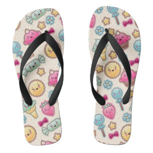 Kawaii Kindermuster mit niedlichen Gekritzeln Flip Flops