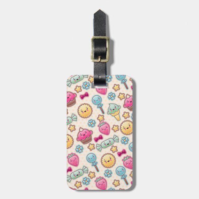 Kawaii Kindermuster mit niedlichen Gekritzeln Gepäckanhänger (Vorderseite vertikal)