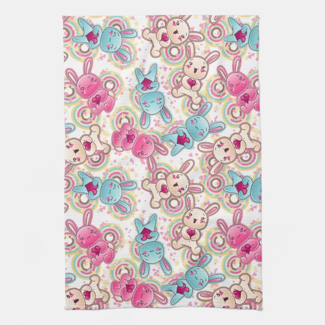 Kawaii Kindermuster mit niedlichen Gekritzeln Geschirrtuch (Vertikal)