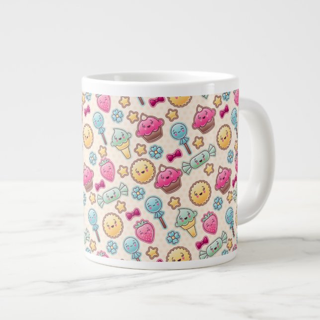 Kawaii Kindermuster mit niedlichen Gekritzeln Jumbo-Tasse (Vorderseite Rechts)